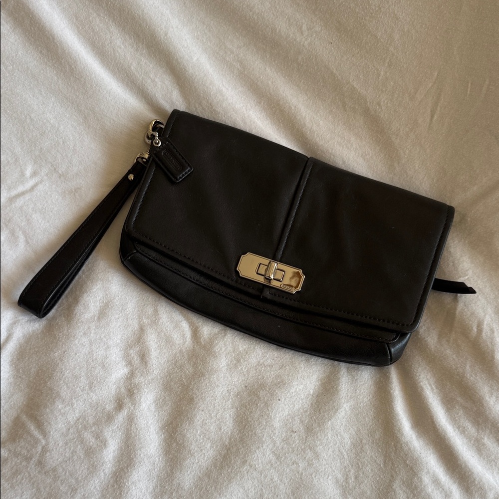 Coach Black Leather Wristlet Clutch